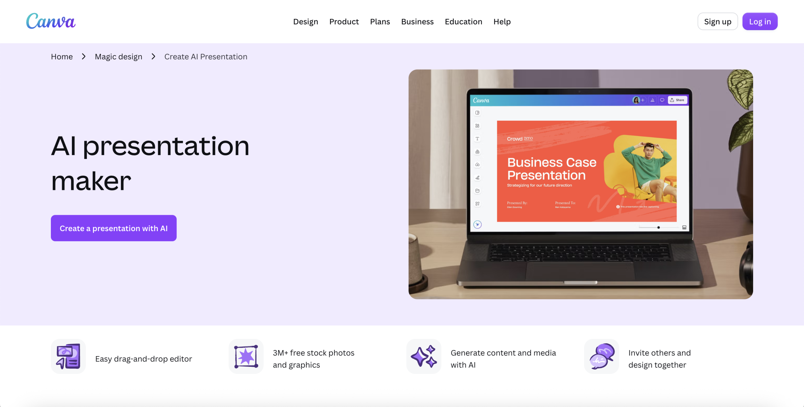 Canva Magic Design for Presentations 官网页面截图